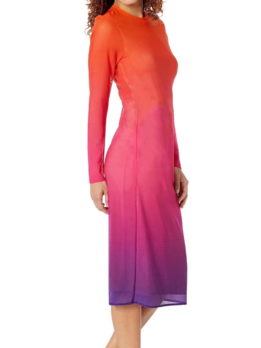 The Drop Ombre Mesh Bodycon Midi Dress Pink Purple Long Sleeve Women’s XXS NWT - Picture 3 of 9